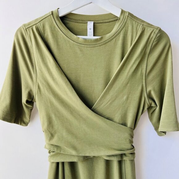 Lululemon Cotton Wrap-Front T-Shirt Dress Bronze Green Size 6 A140 - Picture 7 of 9